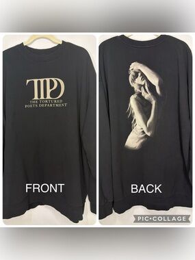 Taylor Swift TTPD Black Crewneck Sweatshirt 3XL Tortured Poets Official Merch